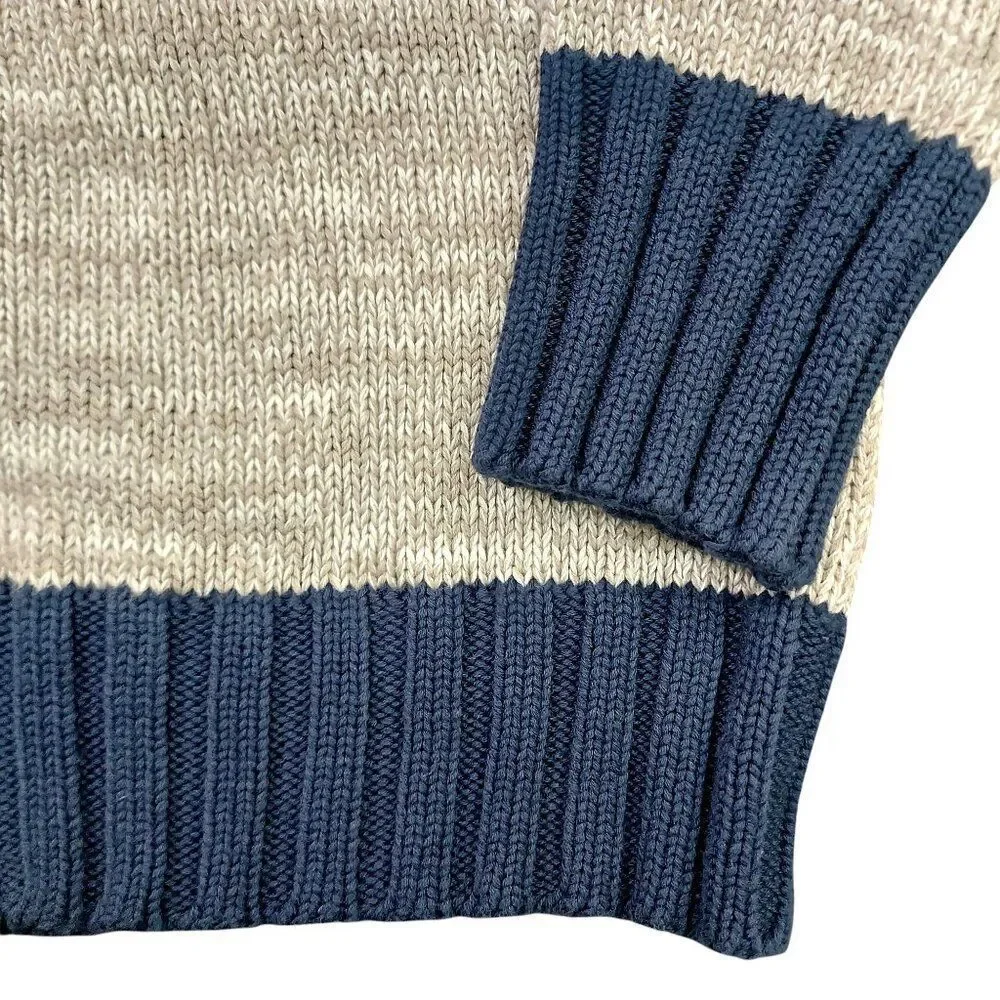 Crazy 8 Sweater Boys Large 10/12 Gray Navy Full Zip Ribbed High Neck 100% Cotton